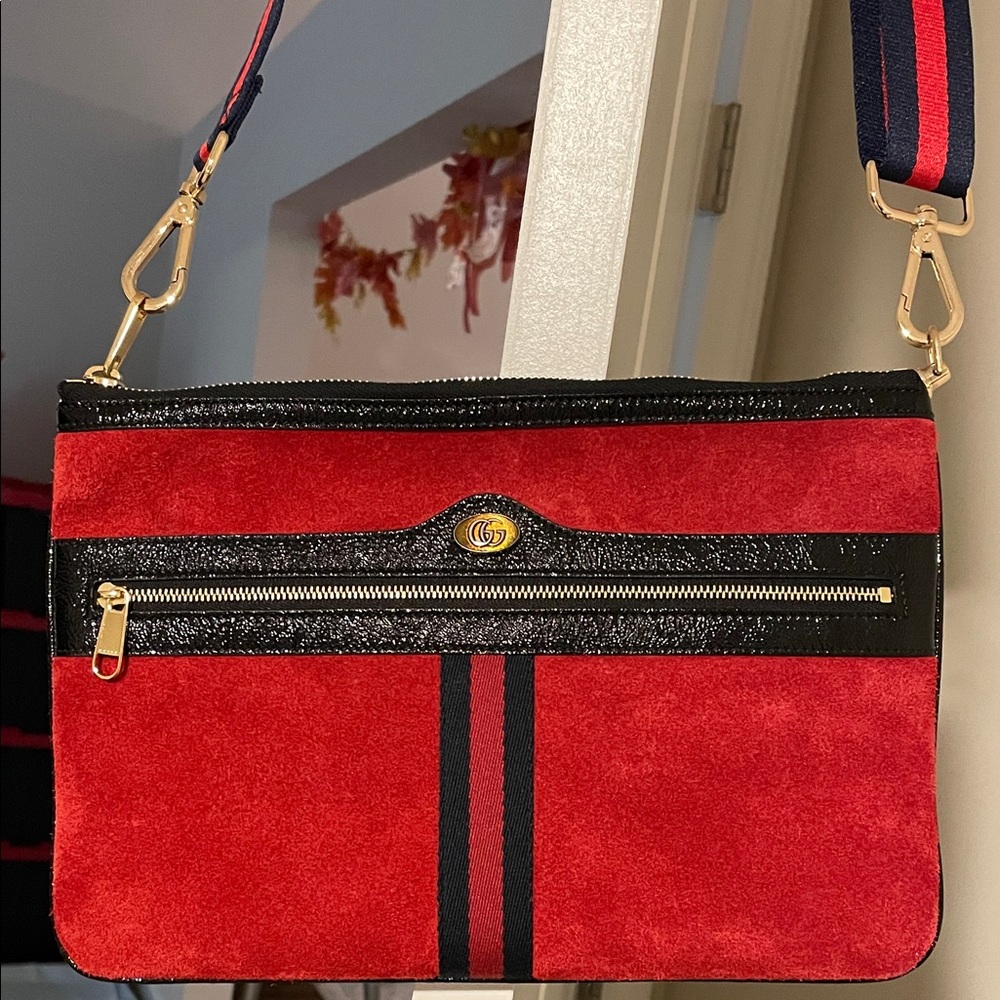 Gucci Red and Black Suede Crossbody Bag